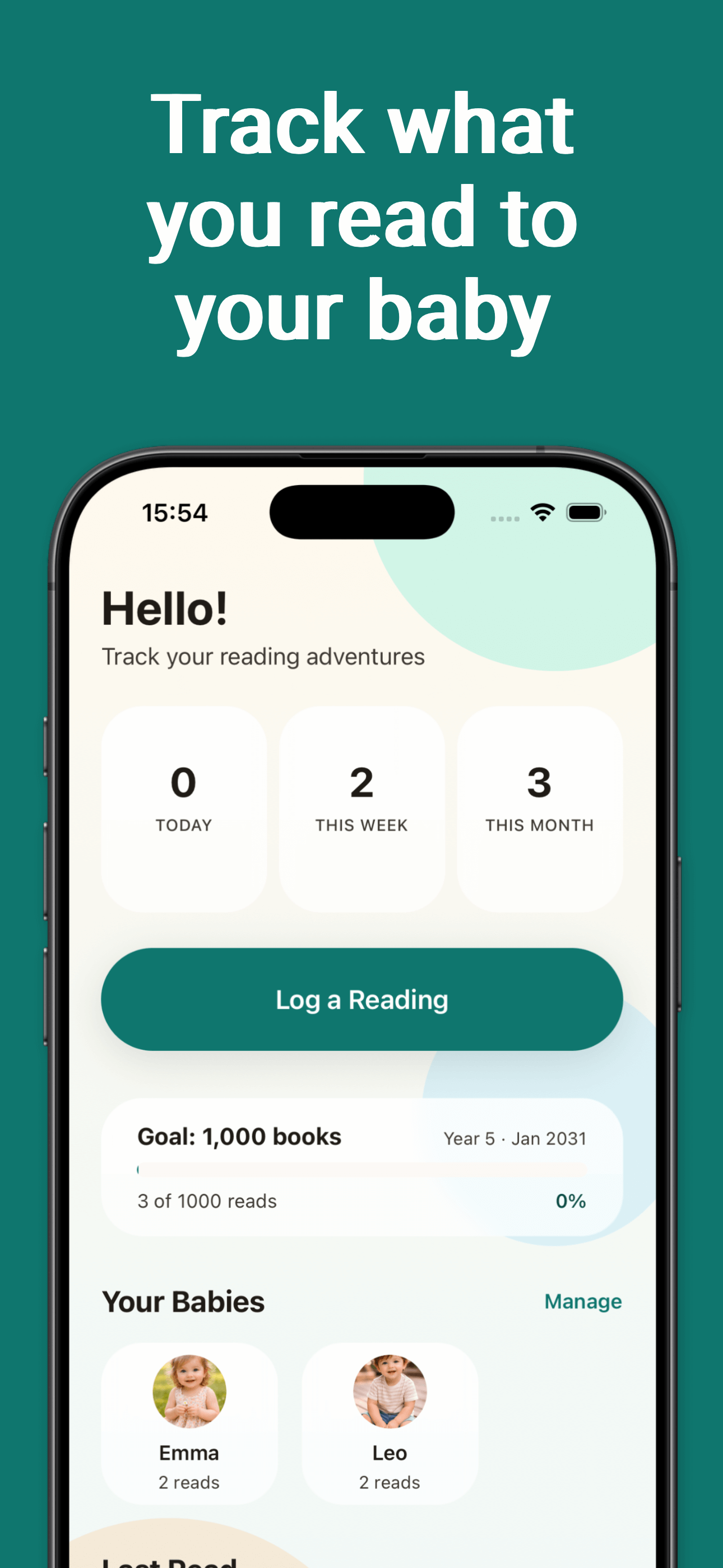 Home screen — track readings